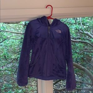 Kids purple zip up North Face sweater with hood